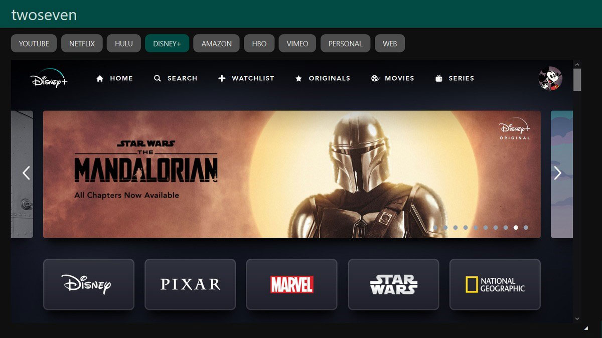 screenshot of the platform twoseven, where you can watch movies with friends virtually.